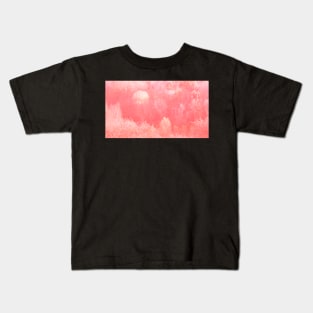 Magic pastel pink woodland. Forest in Living Coral pantone color of the year 2019 Kids T-Shirt